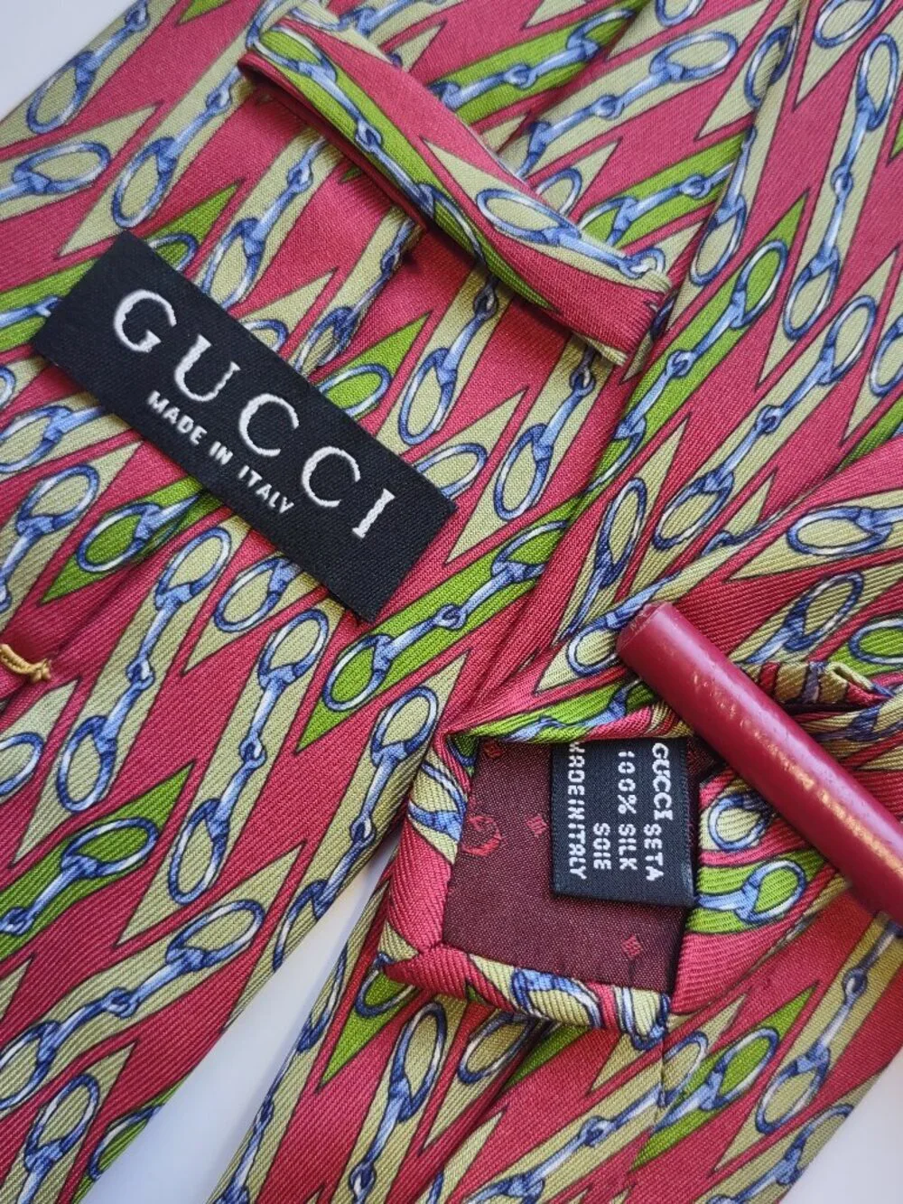 Vintage Gucci 100% Silk Tie Classic Equestrian Pattern Italy Luxury Designer